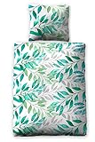 jilda-tex Seersucker-Bettwäsche Sommerbettwäsche Botanic Green 135x200 cm + 80x80 cm Ökotex-100 100% Baumwolle mit Reißverschluss (135 x 200 cm)