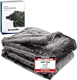 Dunlopillo Premium Wohndecke 150x200cm - Kuscheldecke Platingrau - extra weiche TV- Decke seidig glänzend - Made in Germany