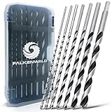 Falkenwald Holzbohrer Set lang 7tlg. + Koffer - Holzbohrer lang für präzise Bohrungen in Weich- und Hartholz - Schlangenbohrer Set - Spiralbohrer Holz