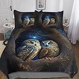 AASWDDS Eule Bettwäsche 2teilig - Bettbezüge Sets Mit Kissenbezug, Weich Bettbezug Mikrofaser Für Jungen Mädchen Bettdeckenbezug Single(135x200cm)