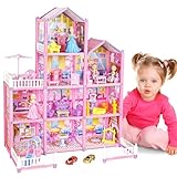 deAO Puppenhaus Traumhaus für Mädchen, Dollhouse Stadthaus mit Spielzeugfiguren und Möbelstücken Zubehör, Dreamhouse Spielhaus Spielraum Puppen Spielzeug für Kinder ab 3 Jahren (10 Room)
