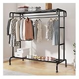 Tragbarer Kleiderständer mit Regalen und Rädern - Großer Doppelstab-Kleiderwagen für Schlafzimmer und Eingangsbereich, kommerzielle Qualität für zusätzlichen Stauraum