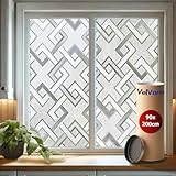 VelVaro Fensterfolie 90x200 cm – Selbsthaftende blickdichte Sichtschutzfolie ohne Kleber, statisch haftend und wiederverwendbar, UV-Schutz für Küche, Bad und Schlafzimmer, Milchglasfolie Rauten-Design