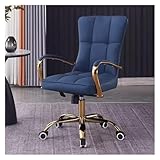 Luxuriöser Bürostuhl aus blauem Leder, verstellbarer Drehstuhl mit Armlehnen, bequemer gepolsterter ergonomischer Arbeitsstuhl mit goldenen Beinen für Zuhause und Büro