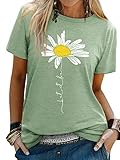 Dresswel Damen Let It Be T Shirt Gänseblümchen Grafik Druck T-Shirt Kurzarm Rundhalsausschnitt Tee Shirts Oberteile Sommer Tops (2-Olive Green, L)