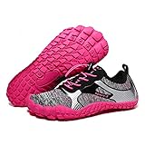 DAFENP Wasserschuhe Barfußschuhe Kinder Schnell Trocknend Badeschuhe Schwimmschuhe Leicht rutschfest Strandschuhe Aquaschuhe für Jungen Mädchen SUX206-Grey Rose-EU35