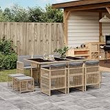 Qnhdfrt 11-TLG Gartenmöbel Set Essgruppe Poly Rattan 165x106 cm klappbar mit 6 Stühlen 4 Hockern platzsparendes Balkonmöbel Set Beigemischung für Garten Terrasse Balkon