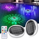 Poolbeleuchtung Unterwasser Solar, 2 Stück Schwimmende Poolbeleuchtung mit Fernbedienung, 12 Farbmodi, Timer, Wasserdicht Teichbeleuchtung Solar Pool Licht für Whirlpool, Schwimmbad, Badewanne Deko