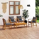 Gecheer 5-TLG. Gartenmöbel Set Holz, Terrassenmöbel, Garten Lounge mit Kissen, Lounge Balkonmöbel Set, Sitzgruppe Garten, Gartensofa Massivholz Akazie Grau