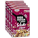Dr. Oetker High Protein Müsli Schoko & Nuss 4er Pack Müsli aus wertvollen Flocken, Protein Cerealien, knackigen Nüssen und Zartbitterschokolade