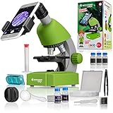 Bresser Junior Einsteiger Mikroskop 40-640x mit Durchlicht LED-Beleuchtung und mit 3 Objektiven, inklusive umfangreichem Zubehör wie Dauerpräparaten, Objektträgern und Mikroskopierbesteck, grün