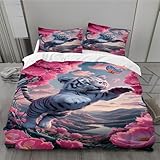 MLUNKQAIL Bettwäsche Set Tiger Bettbezuege Schmetterling 3 Teilig Aus Mikrofaser Bettbezug 220x240cm Mit 2 Kissenbezug 80x80cm Weich Und Bequem 3D Digitaldruck