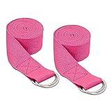 Relaxdays Yogagurt 2er Set, Dehnungshilfe, 250 x 3,8 cm, Yogaband für Anfänger und Fortgeschrittene, Baumwolle, pink