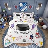 Eishockey-Königin-Bettwäsche-Set, Hockey-Puck-Spiele-Bettwäsche-Set, Teenager, Jungen, amerikanischer Helm, Ball, Sport, Daunendecke, europäische Sportbälle, Spielerdecke