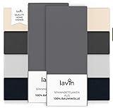 2er Set Lavin Spannbettlaken 100% Baumwolle Jersey Spannbetttuch Laken (Stein-Anthrazit, 90/100x200+30cm)
