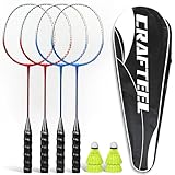 Federball Set, Badminton Set 4 Schläger Badmintonschläger 4 Federbälle und Tragetasche im Lieferumfang