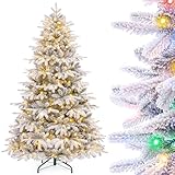 Yorbay Künstlicher Weihnachtsbaum mit Beleuchtung Weiß Schneeflocken LED Tannenbaum für Weihnachten-Dekoration, aus PE und PVC (Aufrüstungsmodell 180 cm)