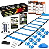 Fußball Trainingszubehör Koordinationsleiter Trainingsleiter,Koordinationsleitern mit 12 Hütchen, Stirnband und Springseil, 4 Pfählen fußball Trainingsset Equipment Zubehör mit Tragetasche