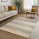 MY-RUG Handweb-Teppich aus Jute, Natur Wohnzimmerteppich, weicher Jute Teppich flach gewebt, handgemachter Juteteppich in skandinavischem Landhaus Stil, Earth Weave, gestreift, eckig 230 x 160 cm
