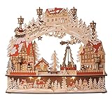 Wichtelstube-Kollektion XL Schwibbogen mit drehender Pyramide inkl. Trafo und Timer Schwippbogen mit Bewegung und Podest Unterbank Premium Holz 45 x 12 x 38cm