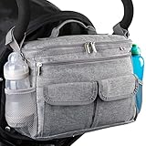 BTR Kinderwagen Organizer und Buggy Organizer und Kinderwagen Taschen plus 2 Kinderwagen Clips. BTR Kinderwagen Zubehör (Grau)