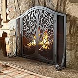 Schmiedeeiserner Kaminschirm mit Tür, handgefertigter Baum-Design, Funkenschutz für die Sicherheit im Wohnzimmer