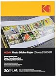 KODAK Photo Sticker Paper - Fotopapier mit Selbstklebefunktion, Glänzende Oberfläche, Pack mit 20 Blättern, Format A6 (10x15 cm), 120 gsm, Kompatibel mit Tintenstrahldruckern