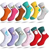 Rovtop 12 Paar Mädchen Socken, Kindersocken mit Meerjungfrauenmuster, Leicht Kombinieren, Hochwertiges Baumwollmaterial Kindersocken Weihnachten (31-34)