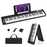 GOPLUS Digital Keyboard mit 61 Tasten, faltbare Klaviertastatur mit halbgewichteten Tasten, Notenständer, Duett-Funktion, E-Klavier mit 128 Töne, 128 Rhythmen & 15 Demos für Anfänger, mit Tragetasche