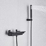 WZWTYSM Badewannenarmatur, Wandmontage, Wasserfall-Wannenfüllarmatur mit Handbrause, schwarzer Badewannenarmatur, Wasserfall-Badewannenarmatur-Set für Badezimmer