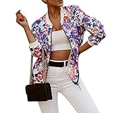Damen-Bomberjacke, langärmelig, Blumendruck, durchgehender Reißverschluss, lässiger Windbreaker, Outwear, violett, 34