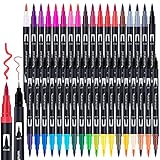 Halobios Dual Brush Pen Set, 36 Farben Pinselstifte Doppelfasermaler, Tinte auf Wasserbasis Filzstifte Für Aquarell Watercolo Bullet Journal Handlettering Manga 0.4 mm Fineliner und 1-2 mm Fasermaler