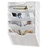 Solinxe Hängeregister Zeitschriftenständer Wand mit 5 Fächern Wandablagefächer A4 Dokumentenablage Zeitungshalter Büro Schule Ablage Organizer, Weiß