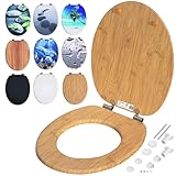 CASARIA® WC Sitz mit Absenkautomatik, Bambus - MDF Holzkern, Anti-Bakteriell, Rostfreie Scharniere, belastbar bis zu 175 kg, Toilettendeckel, Toilettensitz mit Absenkautomatik, Klodeckel Holz