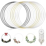 Qichan 12 Stück Metallringe zum Basteln, 20cm Drahtringe zum Basteln, Weiße Schwarz Silber Gold Deko Ringe zum Aufhängen, Bastelringe Metall für Traumfänger Ring, Blumen Reifen