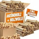 Anzündholz Set - 5kg ofenfertiges Anzündholz + 500g Holzwolle Anzünder (ca. 40 Stück) - Sorglos-Paket zum Anzünden von Kamin, Ofen, Grill und Feuerschale