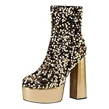 Winter Damen Teenager Damen Kurzschaft Glitzer Plateaustiefel mit Absatz
