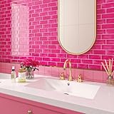 Livelynine Klebefliesen Bad Wand 3D Fliesenaufkleber Küche Rosa 30x30 Selbstklebende Fliesen Küchenrückwand Erikaviolett Badezimmer Fliesen Uberkleben Rosa Dunkel Metro Fliesen Selbstklebend, 32 Stück
