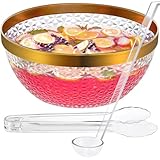 NiHome Transparente Bowle Gefäß mit Goldrand 5L，Bowle Gefäß – Inklusive Schöpfkelle & Zange, Ideal für Salate, Snacks & Getränke, Perfekt für Partys, Hochzeiten & BBQs（Aktualisierte Version ）