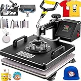 VEVOR Heißpresse 8 in 1 Heat Press für Textil Transferpresse Textilpresse mit Plattenpresse von 38 x 38 cm Textildruckpresse von 1000w Geeignet für Hüte, Mützen T-Shirts Tassen, Schwarz