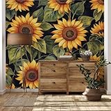 Yidbhsse Sonnenblume Blumenmuster Wandtapete Wohnzimmer Wanddeko, vliestapete Blüten Pflanzen 3D Effekt Tapete 368x254 cm, Floral Botanisch Fototapete Schlafzimmer, Motivtapete