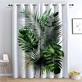 TERUEA Bedruckte Vorhänge, Tropische Blätter-Grün-Kunstvorhang Vorhang für Wohnzimmer Botanisch (Verde)-H160 x B100 cm (2er Pack)