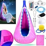 VEEKAY Hängehöhle,Pod Schaukelsitz mit LED,Pod Swing Seat mit Aufblasbarem Kissen,Schaukelstuhl,Tragbarer Hängesessel Schaukel,Hängehöhle für Drinnen und Draußen