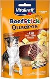 Vitakraft Beef Stick Quadros, Hundeleckerli getreidefrei, extra fleischig, mit Käse, zum Belohnen und Verwöhnen, ohne Zusatz von Zucker (1x 70g)