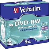 Verbatim DVD-RW 4x Speed 5er Pack Jewel Case DVD-Rohlinge Re-recordable