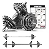 PROIRON Hanteln, Hantelset aus Gusseisen, 2 in 1 Kurzhanteln & Langhantel mit Verbindungsrohr, 5-20kg verstellbar Hantel Set 2er Kurzhantelset, Professionell Dumbbell Gewichten für Krafttraining