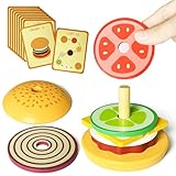 Holz Hamburger Kinder Stapelspielzeug, Kinderküche Zubehör Holz Burger Lebensmittel Koch Spielzeug Brot Holzstapel SpielküChe Rollenspiele Weihnachten Geschenk für Jungen Mädchen 3+ Jahre