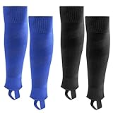 Jungen Stutzen Fussball Kinder Herren Fussballstutzen Stegstrümpfe Sleeve Fussballsocken mit Steg 2 Paar (Schwarz + Blau M)