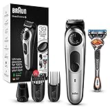 Braun Barttrimmer/Haarschneider Herren, Trimmer/Haarschneidemaschine, inkl. 3 Aufsätze & Rasierer, 39 Längeneinstellungen, BT5265, schwarz/silber-metallic