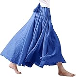 Röcke Damen Leinen Maxirock Baumwolle Leinen Rock Boho Sommerrock Einfarbig Freizeitrock Faltenrock Frauen Lange Rock (DE/NL/SE/PL, Alphanumerisch, Einheitsgröße, Regular, Regular, Blau 3)